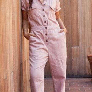 Outerknown short sleeve Blush Button-Up Jumpsuit nwt large